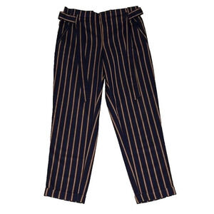 Zara Trafaluc Collection Trousers Striped Blue Paper bag Tie Tapered Leg Size 5‎